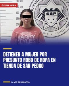 Detienen a mujer por presunto robo de ropa en tienda de San Pedro