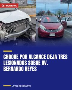 Choque por alcance deja tres lesionados sobre av. Bernardo Reyes