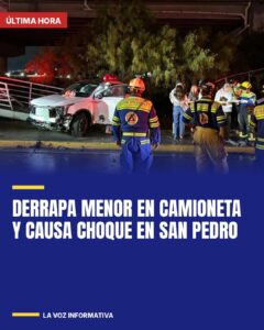 Derrapa menor en camioneta y causa choque en San Pedro