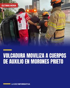 Volcadura moviliza a cuerpos de auxilio en Morones Prieto